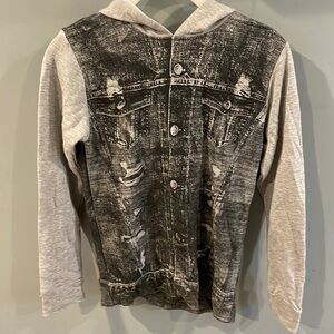 Flowers by Zoe sweatshirt faux hooded denim jacket-L